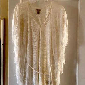 Lucky Brand Crochet Cover Up with Fringe Detail